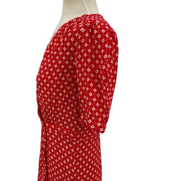 ba&sh Charlie Dress Wrap Crepe Short Sleeve Floral Print Red White Size 2 US 8 - Picture 7 of 14